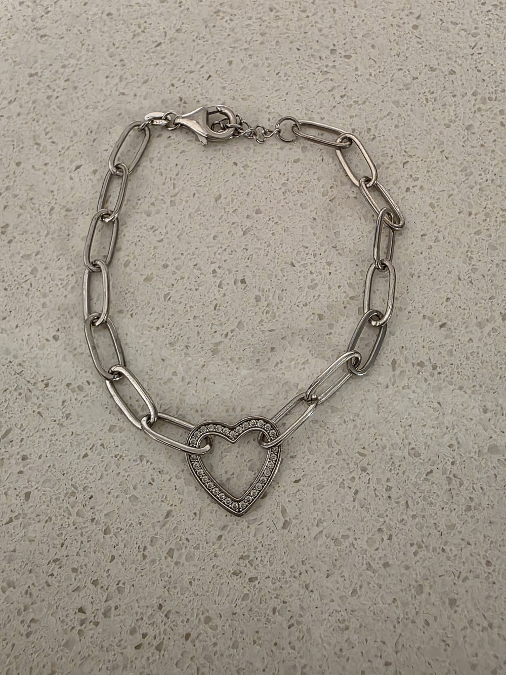 Sterling Silver 925 Heart Link Bracelet - Sparkling CZ Accents